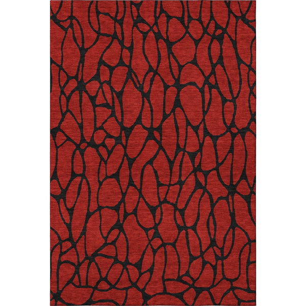 HomeRoots 9' X 12' Red and Black Geometric Area Rug - Washable, UV-Protected, Durable Design for Busy Homes 680366