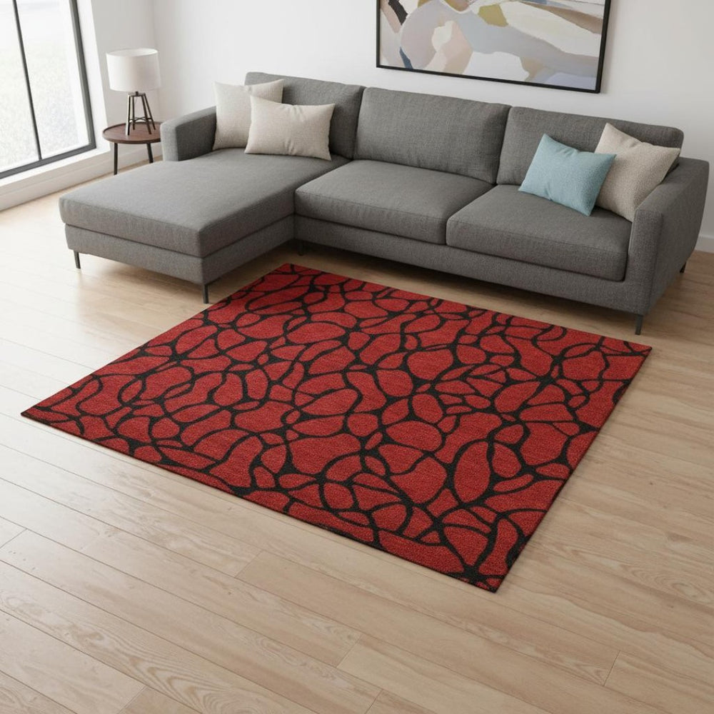 HomeRoots 10' X 14' Red And Black Geometric Area Rug – UV Protected, Stain-Resistant, Durable & Stylish Decor Piece 680367