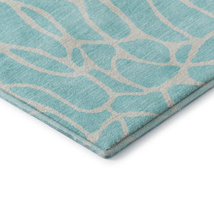 HomeRoots 8' Aqua & Ivory Geometric Round Rug - Washable, UV-Protected, Durable Design for Busy Homes 680370