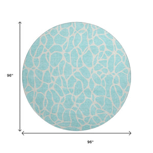 HomeRoots 8' Aqua & Ivory Geometric Round Rug - Washable, UV-Protected, Durable Design for Busy Homes 680370