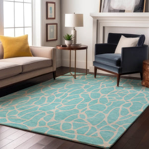HomeRoots 10' Aqua & Ivory Geometric Area Rug – Washable, UV Protected, Stain Resistant, Perfect for Families! 680373