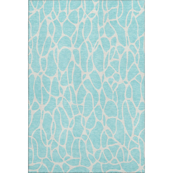 HomeRoots 10' Aqua & Ivory Geometric Area Rug – Washable, UV Protected, Stain Resistant, Perfect for Families! 680373