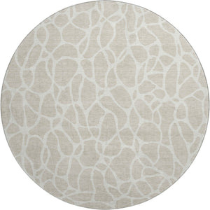 HomeRoots 8' Beige and Ivory Geometric Round Rug - Washable, UV-Protected, Perfect for High-Traffic Areas 680376