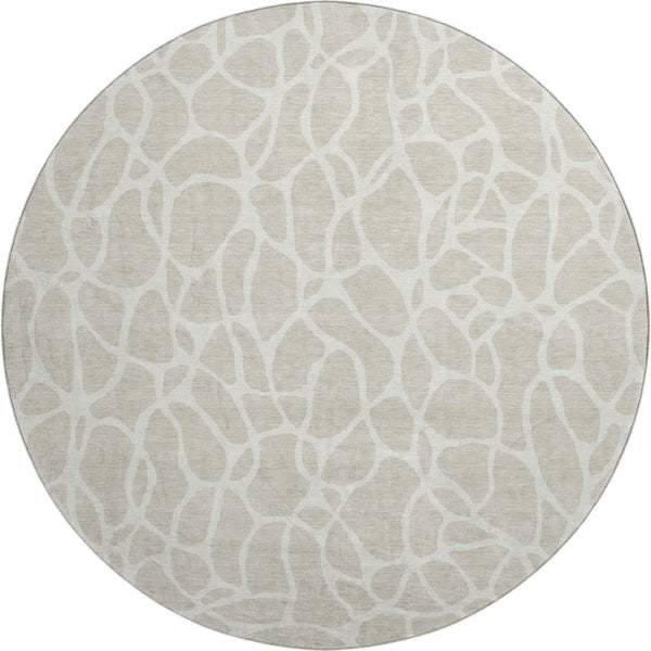 HomeRoots 8' Beige and Ivory Geometric Round Rug - Washable, UV-Protected, Perfect for High-Traffic Areas 680376