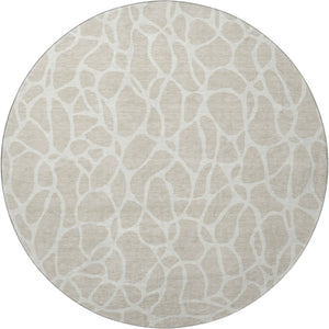 HomeRoots 8' Beige and Ivory Geometric Round Rug - Washable, UV-Protected, Perfect for High-Traffic Areas 680376