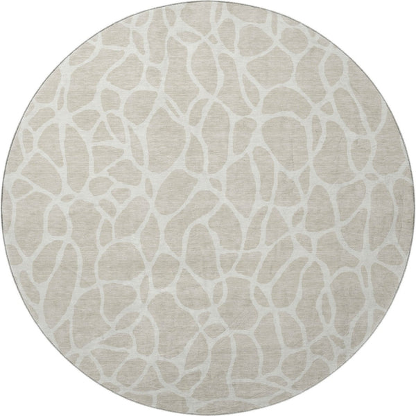 HomeRoots 8' Beige and Ivory Geometric Round Rug - Washable, UV-Protected, Perfect for High-Traffic Areas 680376