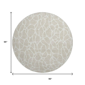 HomeRoots 8' Beige and Ivory Geometric Round Rug - Washable, UV-Protected, Perfect for High-Traffic Areas 680376