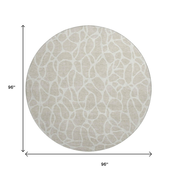 HomeRoots 8' Beige and Ivory Geometric Round Rug - Washable, UV-Protected, Perfect for High-Traffic Areas 680376
