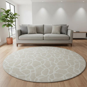 HomeRoots 8' Beige and Ivory Geometric Round Rug - Washable, UV-Protected, Perfect for High-Traffic Areas 680376