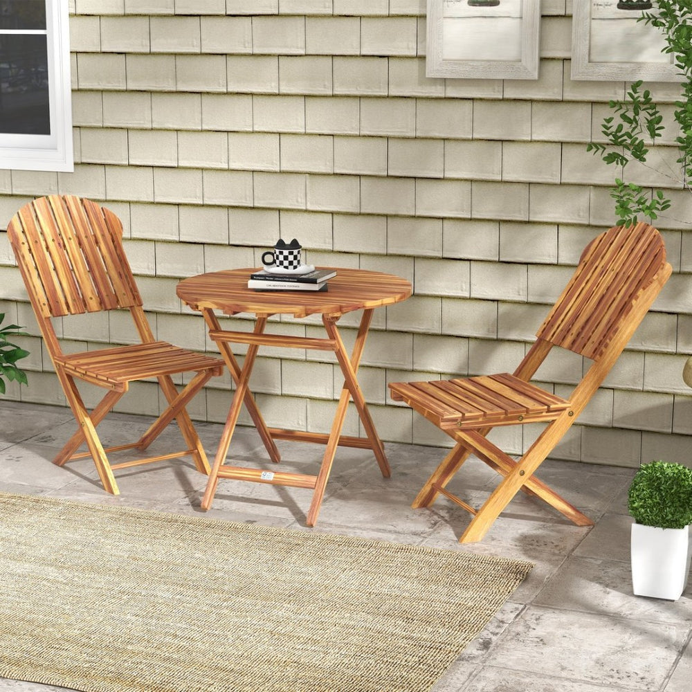 English Elm Outsunny 3-Piece Acacia Wood Bistro Set – Foldable Outdoor Table & Chairs For Gardens, Patios, Balconies W2225P174475-GIGA