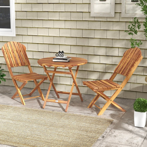 English Elm Outsunny 3-Piece Acacia Wood Bistro Set – Foldable Outdoor Table & Chairs For Gardens, Patios, Balconies W2225P174475-GIGA