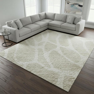 HomeRoots 9' X 12' Beige Geometric Washable Area Rug with UV Protection for Busy Homes, Kids & Pets 680378