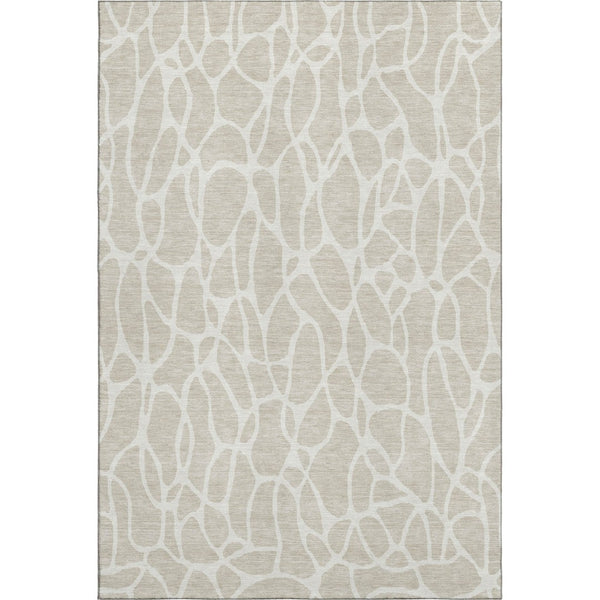 HomeRoots 10' X 14' Beige and Ivory Geometric Area Rug - Washable, UV Protected, Stain Resistant, Durable Design 680379