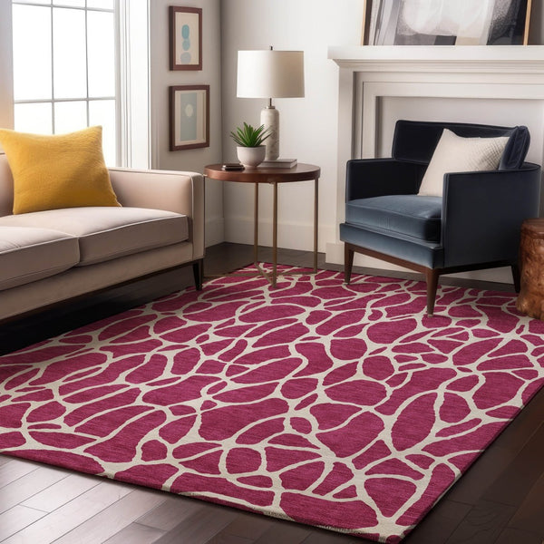 HomeRoots 5' X 8' Blush & Ivory Geometric Area Rug – Washable, UV-Protected, Durable, Perfect for High-Traffic Areas 680381