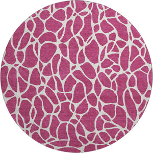 HomeRoots 8' Blush and Ivory Geometric Round Rug - Stylish, Washable, UV-Protected, Perfect for High-Traffic Areas 680382