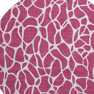 HomeRoots 8' Blush and Ivory Geometric Round Rug - Stylish, Washable, UV-Protected, Perfect for High-Traffic Areas 680382