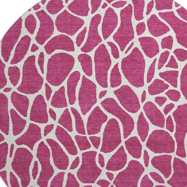 HomeRoots 8' Blush and Ivory Geometric Round Rug - Stylish, Washable, UV-Protected, Perfect for High-Traffic Areas 680382
