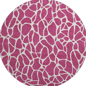 HomeRoots 8' Blush and Ivory Geometric Round Rug - Stylish, Washable, UV-Protected, Perfect for High-Traffic Areas 680382