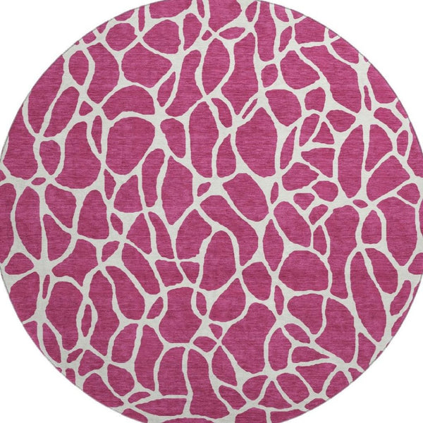 HomeRoots 8' Blush and Ivory Geometric Round Rug - Stylish, Washable, UV-Protected, Perfect for High-Traffic Areas 680382