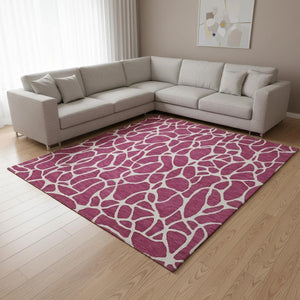 HomeRoots 9' X 12' Blush & Ivory Geometric Area Rug - Washable, UV-Protected, Stylish, Durable & Kid-Friendly 680384