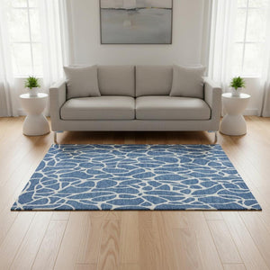 HomeRoots 5' X 8' Blue and Ivory Geometric Area Rug – Durable, Washable, UV Protected for High Traffic Areas 680387