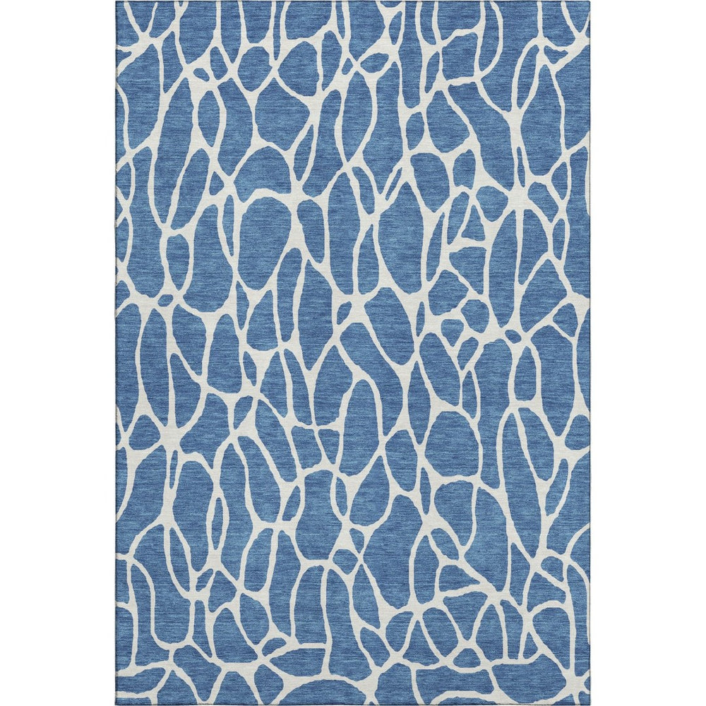 HomeRoots 5' X 8' Blue and Ivory Geometric Area Rug – Durable, Washable, UV Protected for High Traffic Areas 680387