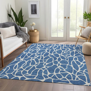 HomeRoots 5' X 8' Blue and Ivory Geometric Area Rug – Durable, Washable, UV Protected for High Traffic Areas 680387