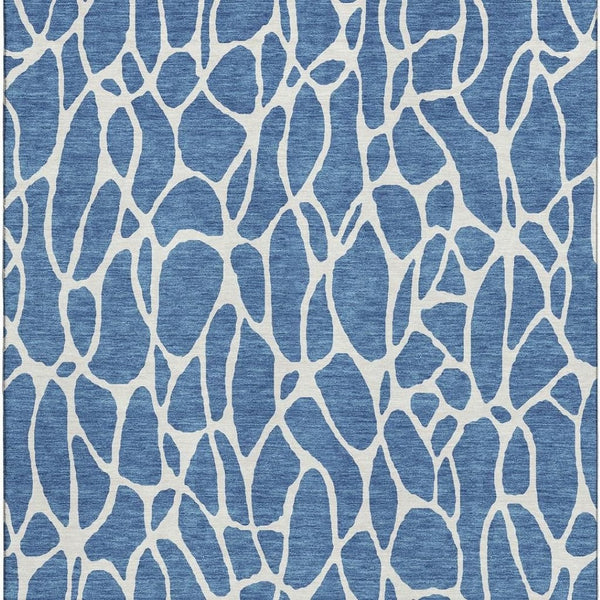 HomeRoots 5' X 8' Blue and Ivory Geometric Area Rug – Durable, Washable, UV Protected for High Traffic Areas 680387