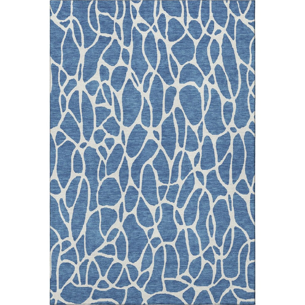 HomeRoots 5' X 8' Blue and Ivory Geometric Area Rug – Durable, Washable, UV Protected for High Traffic Areas 680387