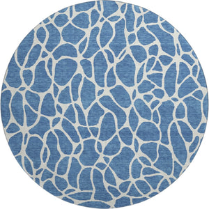 HomeRoots 8' Blue and Ivory Geometric Round Rug - Washable, UV Protected, Durable Design for All Spaces 680388