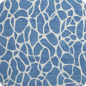 HomeRoots 8' Blue and Ivory Geometric Round Rug - Washable, UV Protected, Durable Design for All Spaces 680388