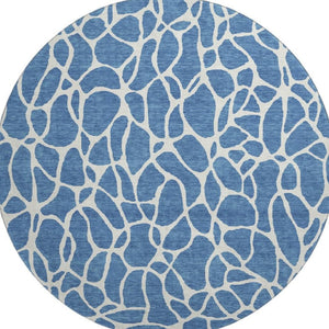 HomeRoots 8' Blue and Ivory Geometric Round Rug - Washable, UV Protected, Durable Design for All Spaces 680388
