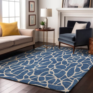 HomeRoots 8' X 10' Modern Blue & Ivory Geometric Area Rug - Washable, Stain-Resistant, UV Protected Design 680389