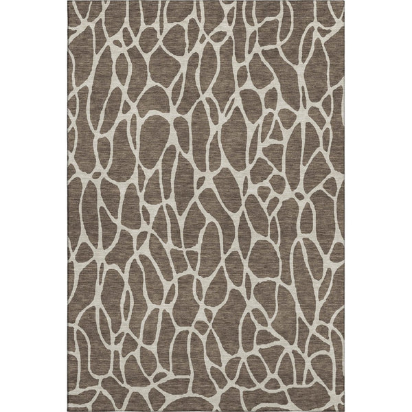 HomeRoots 5' Modern Brown and Beige Geometric Washable Area Rug with UV Protection for High-Traffic Spaces 680393