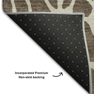 HomeRoots 5' Modern Brown and Beige Geometric Washable Area Rug with UV Protection for High-Traffic Spaces 680393