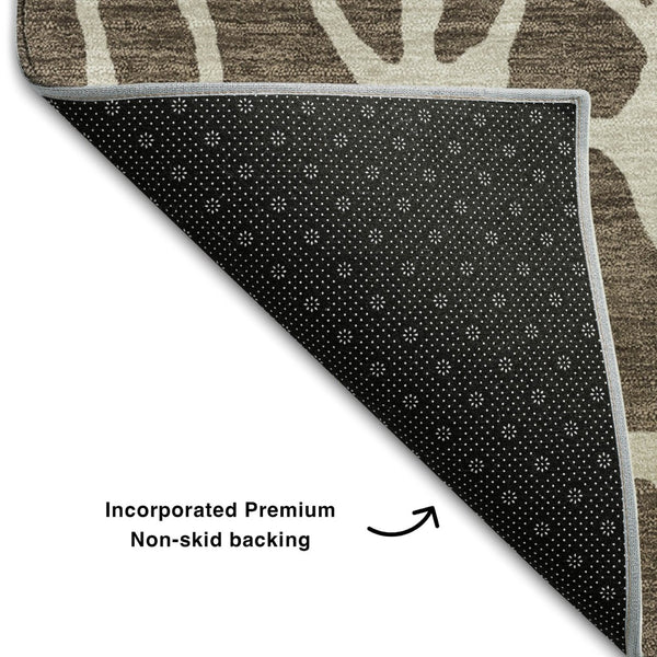 HomeRoots 5' Modern Brown and Beige Geometric Washable Area Rug with UV Protection for High-Traffic Spaces 680393