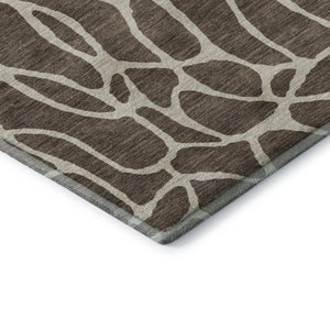 HomeRoots 5' Modern Brown and Beige Geometric Washable Area Rug with UV Protection for High-Traffic Spaces 680393