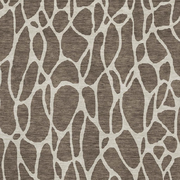 HomeRoots 5' Modern Brown and Beige Geometric Washable Area Rug with UV Protection for High-Traffic Spaces 680393