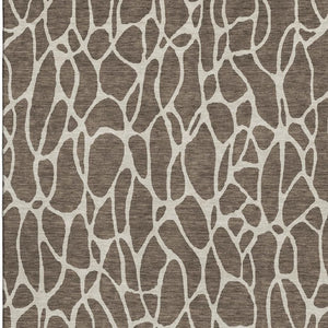 HomeRoots 5' Modern Brown and Beige Geometric Washable Area Rug with UV Protection for High-Traffic Spaces 680393