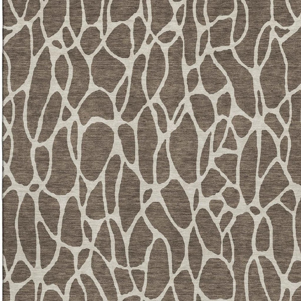 HomeRoots 5' Modern Brown and Beige Geometric Washable Area Rug with UV Protection for High-Traffic Spaces 680393
