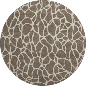 HomeRoots 8' Modern Brown and Beige Geometric Round Rug - Washable, UV Protected, Non-Slip, Stain Resistant 680394