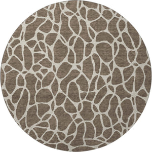 HomeRoots 8' Modern Brown and Beige Geometric Round Rug - Washable, UV Protected, Non-Slip, Stain Resistant 680394