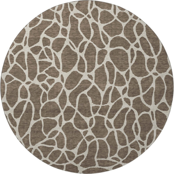 HomeRoots 8' Modern Brown and Beige Geometric Round Rug - Washable, UV Protected, Non-Slip, Stain Resistant 680394
