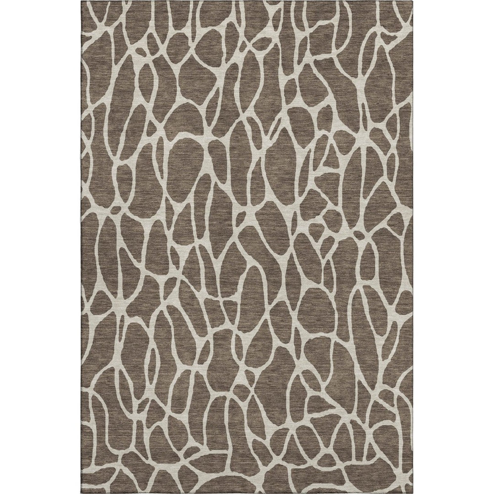 HomeRoots 8' X 10' Brown And Beige Geometric Area Rug - Washable, UV-Protected, Durable for Modern Homes 680395