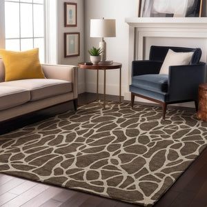 HomeRoots 9' X 12' Geometric Washable Area Rug in Brown and Beige - Durable UV-Protected, Stylish & Easy Care 680396