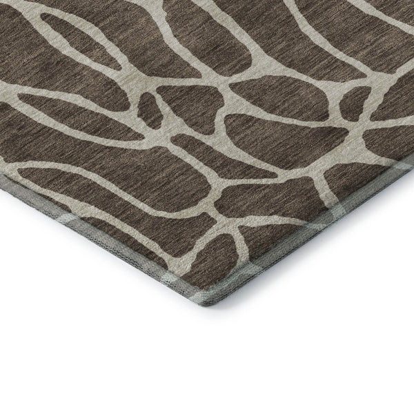 HomeRoots 9' X 12' Geometric Washable Area Rug in Brown and Beige - Durable UV-Protected, Stylish & Easy Care 680396