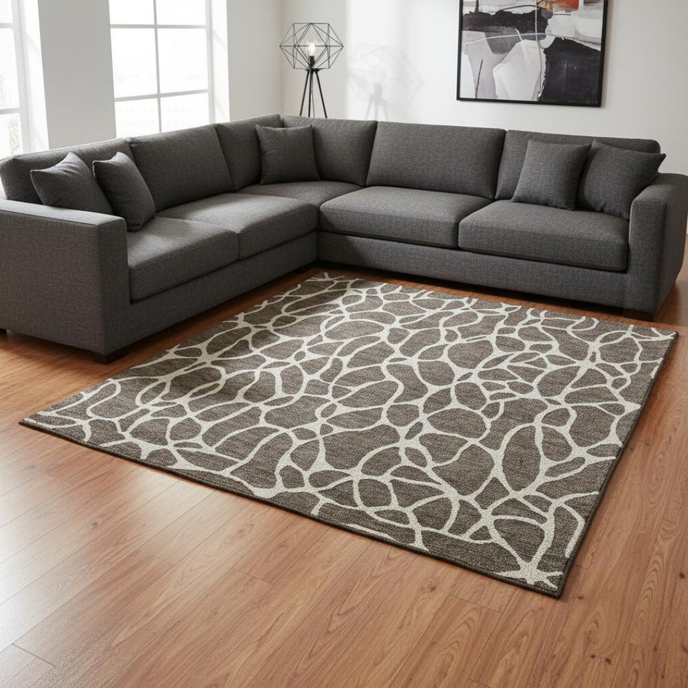 HomeRoots 10' Geometric Washable Area Rug in Brown & Beige - UV Protected, Durable, Perfect for High Traffic Areas 680397