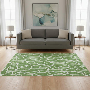 HomeRoots 5' X 8' Green And Ivory Geometric Area Rug - Washable, UV-Protected, Durable Design for Any Space 680399