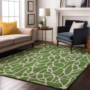 HomeRoots 5' X 8' Green And Ivory Geometric Area Rug - Washable, UV-Protected, Durable Design for Any Space 680399