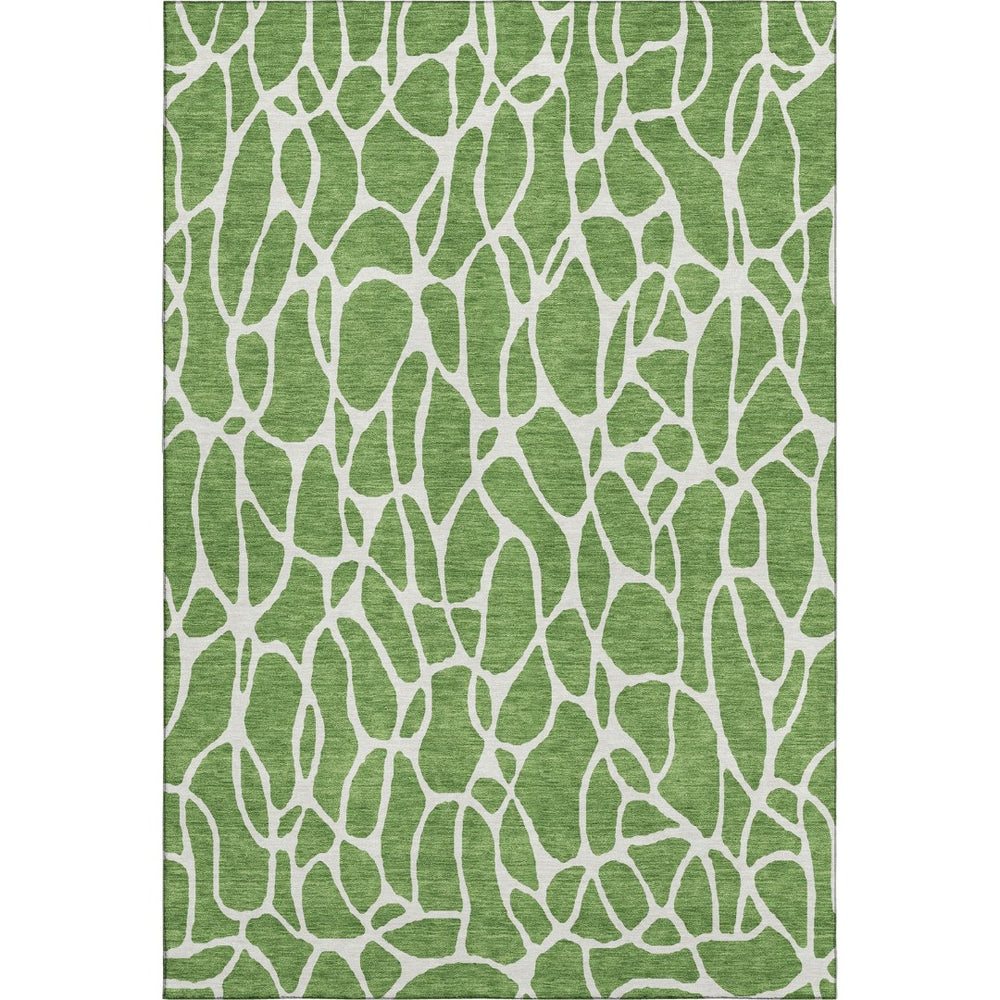 HomeRoots 5' X 8' Green And Ivory Geometric Area Rug - Washable, UV-Protected, Durable Design for Any Space 680399